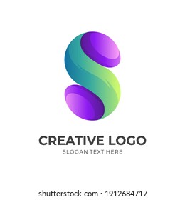 letter S logo design with 3d green and purple color style