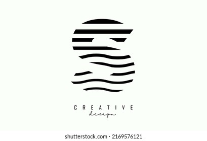 Letter S logo design with black straight and zig zag lines. Vector illustration with wavy lines.