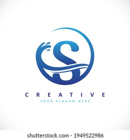 Letter S Logo Design With Blue Water Splash Vector Illustration