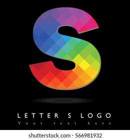 Letter S Logo Design Concept in Rainbow Mosaic Pattern Fill and Black Background
