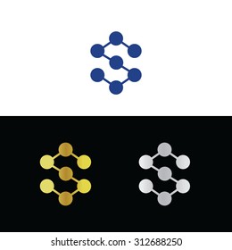Letter S logo design with dots and lines like molecular structure
