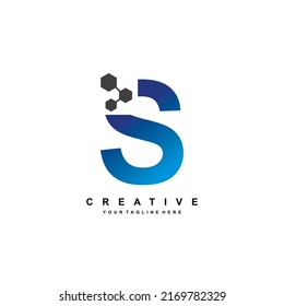 Letter S Logo Design mit elegantem und luxuriösem Stil. Blaue geometrische Form mit Hexagon-Pixelpunkten. geeignet für Firmenlogo, Technologie, Unternehmen. Elemente für Logo-Vorlagen. Logo des ersten S-Briefes.