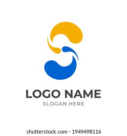 diseño del logotipo de la letra S con un estilo de color amarillo y azul planos