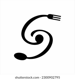  Diseño del logotipo de la letra S con cuchara y tenedor. El logotipo puede utilizarse para identificar cafeterías, restaurantes, chefs y decoraciones.