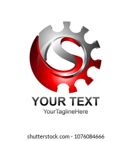 Letter S logo design template colored red silver gear design for business and company identity. Abstract initial S alphabet logo element.