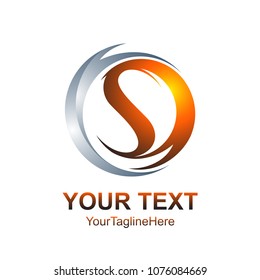Letter S logo design template colored silver orange circle swoosh fire design for business and company identity. Abstract initial S alphabet logo element.