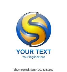 Letter S logo design template colored yellow blue circle sphere design for business and company identity. Abstract initial S alphabet logo element.