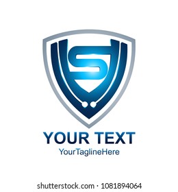 Letter S logo design template colored silver blue shield design for business and company identity. Abstract initial S alphabet logo element.