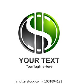 Letter S logo design template colored black green circle dollar design for business and company identity. Abstract initial S alphabet logo element.