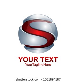 Letter S logo design template colored red silver circle sphere design for business and company identity. Abstract initial S alphabet logo element.