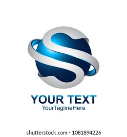 Letter S logo design template colored silver blue circle sphere design for business and company identity. Abstract initial S alphabet logo element.