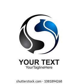 Letter S logo design template colored blue grey circle water drop design for business and company identity. Abstract initial S alphabet logo element.
