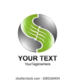 Letter S logo design template colored green grey circle design for business and company identity. Abstract initial S alphabet logo element.