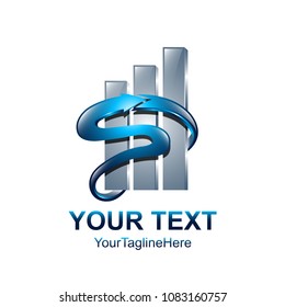 Letter S logo design template colored silver blue stick graph design for business and company identity. Abstract initial S alphabet logo element.