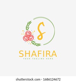 Plantilla de diseño del logotipo de la letra S con hermosos círculos y marcos florales