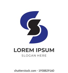 letter S logo design template concept vector with flat blue and black color style