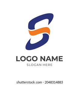 letter S logo design template concept vector with flat blue and orange color style