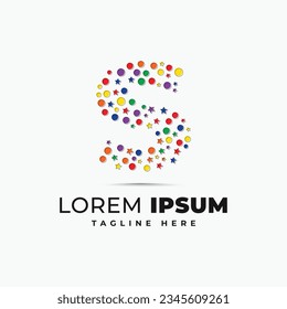Plantilla de diseño del logotipo de la letra s con círculo colorido y vector estrella