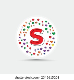 Plantilla de diseño del logotipo de la letra s con estrella del corazón del amor colorido y vector del globo