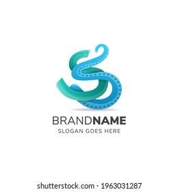 Letter S Logo Design with Tentacle Element. Combination blue and green gradient colors. 