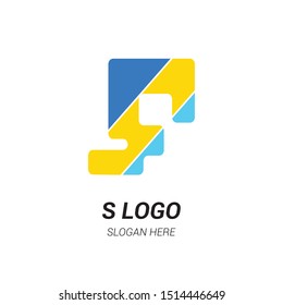 Letter S Logo. S Letter Design Vector with rounded shape and yellow blue color