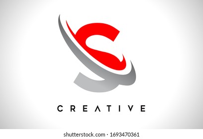 Letter S Logo. S Letter Design Vector with Red Gray Swash VectorIllustration. 