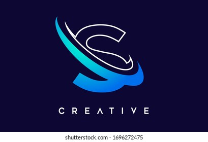 Letter S Logo. S Letter Design Vector with Blue Swash VectorIllustration. 