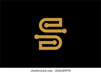 Letter S logo design vector. Blue outline S type abstract symbol. Dot S vector icon.