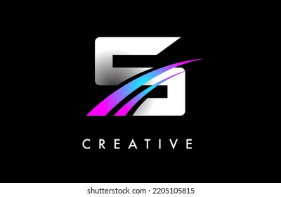 Letter S Logo Design Vector with Curved Purple Blue Swoosh Lines and Creative Look. Elegant Initial Modern S Logo Icon Idea Vector Illustration.