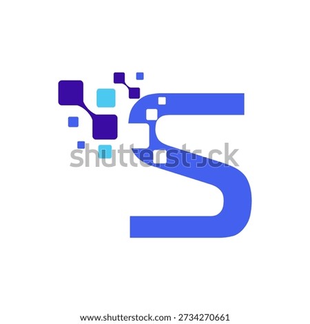 Letter S Logo with Digital Rounded Squares