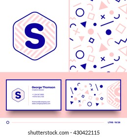 Letter S logo element with seamless pattern and business card. Vector design template elements for your application or corporate identity