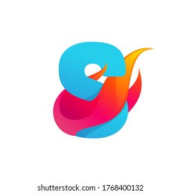 Letter S logo with fast speed fire. Vector icon perfect to use in sportswear labels, race posters, danger identity, etc.