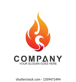 letter S logo with fire shape, initial letter, business name, corporate identity