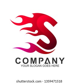 letter S logo with fire shape, initial letter, business name, corporate identity