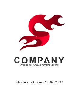 letter S logo with fire shape, initial letter, business name, corporate identity