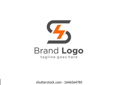 Letter S Logo with Flash Thunderbolt Electricity Icon inside. Flat Vector Logo Design Template Element
