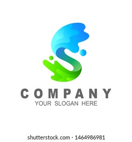 letter s logo with form of water spurts, s logo and water drop design vector, simple icon