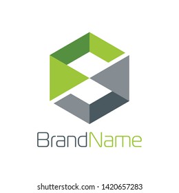 Letter S logo formed cube symbol with triangle shape