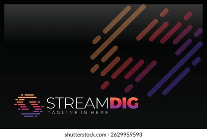 Letter S logo formed digital stream with stripe symbol