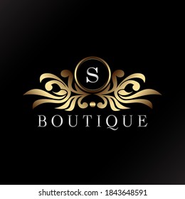 Letter S Logo Gold Luxury Boutique Badge Decorative Ornate Elegance Ornament  Vector Design