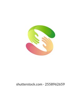 Letter S logo with hand care design social, community logos