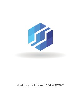 letter s logo, hexagon, color, blue, mozaik design vector