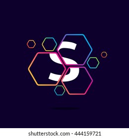 Letter S logo in Hexagon pattern. Colorful vector design for banner, presentation, web page, app icon, card, labels or posters.