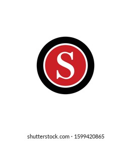 Letter S logo, icon with circle shape. Red, black and white. Capital letter S