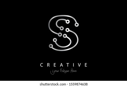 Letter S Logo Icon Design With Circuit Shape. Initial S luxury logo design with silver color for your business.