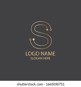 Letter S Logo Icon Design With Circuit Shape. Initial S luxury logo design with gold color for your business