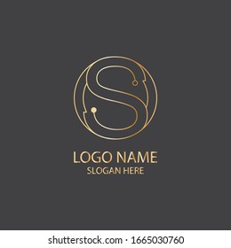 Diseño De Icono De Logotipo Carta S Con Forma De Circuito. Diseño de logotipo de lujo inicial S con color dorado para su negocio
