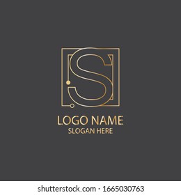 Letter S Logo Icon Design With Circuit Shape. Initial S luxury logo design with gold color for your business