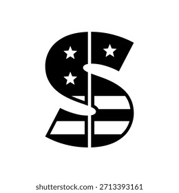 Diseño del icono del logotipo de la letra s con el estilo de la bandera de los Estados Unidos aislado en alfabeto patriótico americano