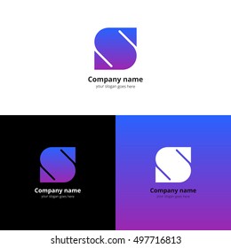 Letter S logo icon flat and vector design template. Trend blue-violet gradient color on white and black background. Symbol S in vector elements